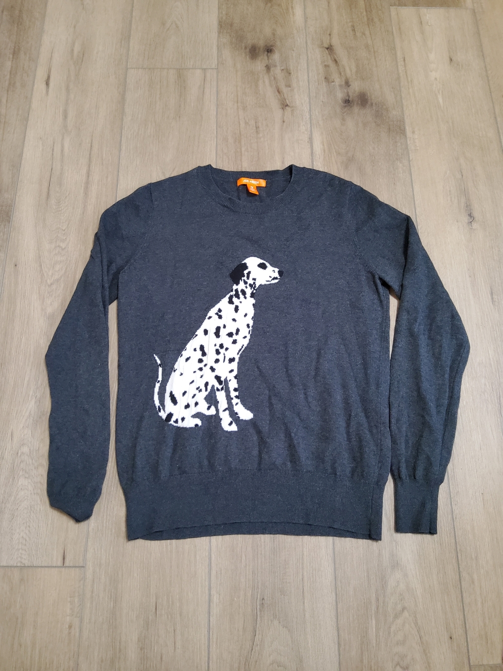 Joe Fresh Wool Charcoal Crewneck Sweater with White Dalmatian Knit Graphic